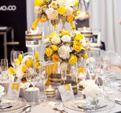 Yellow-Grey-Wedding-Centerpiece